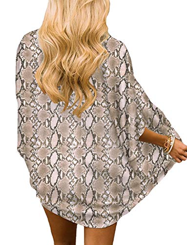 Image of Chunoy Women Summer Chiffon Kimono Cardigan Loose Short Sleeve Shawl Beach Cover Up Snake Grain Medium
