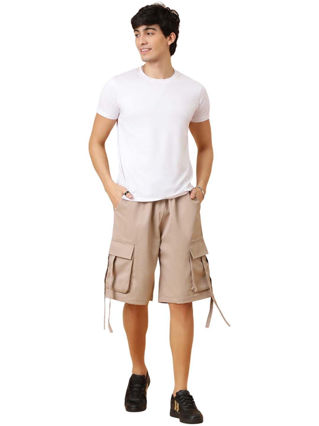 Men's Solid Regular Fit Pale Brown Stylish Shorts-image-1