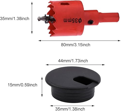 Miniatura 2 de MOFUCA 5 ojales de escritorio, 1-38 pulgadas (1.378 in), ojal con sierra de agujero, cubierta de agujero para cable de cable de alambre para