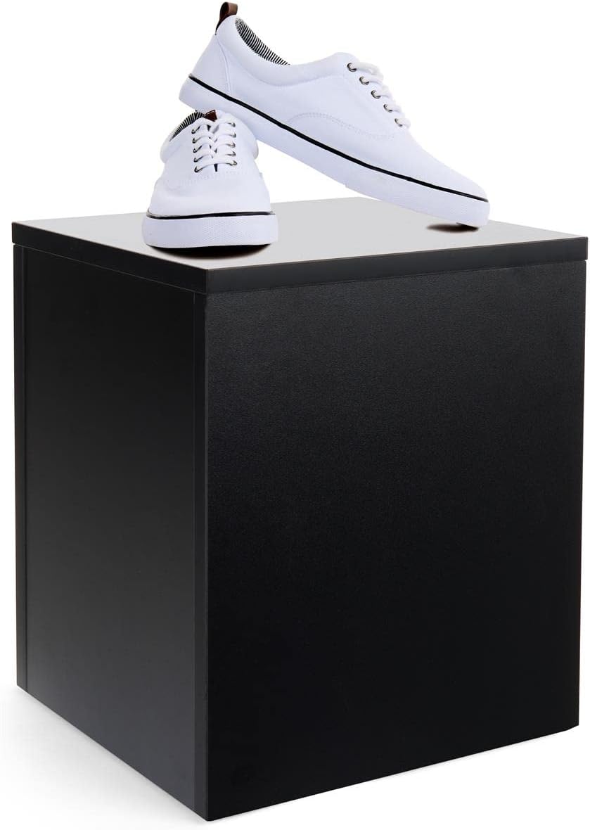 Displays2go Black Retail Display Pedestal with Collapsible Design – Black (WDCUBEBLK1)