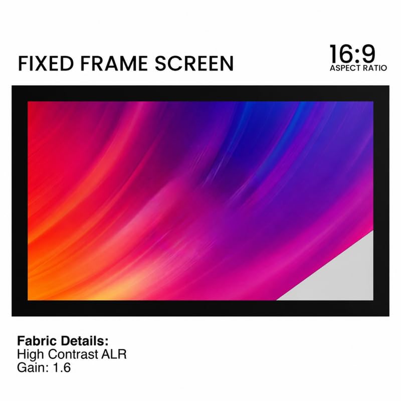 Image of BIG VUE 84 inch Fixed Frame Projector Screen High Contrast ALR Fabric, 16:9 Aspect Ratio, 4K UHD & Active 3D Ready, 160 Wide Viewing Angle Projection for Home Theatre, Office, Boardroom & Gaming