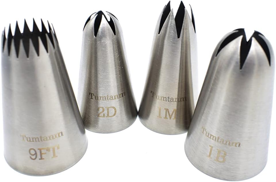 Extra Large Piping Nozzles, 1M 1B 2D# 9FT Seamless Stainless Steel Piping Icing Tips for Cakes