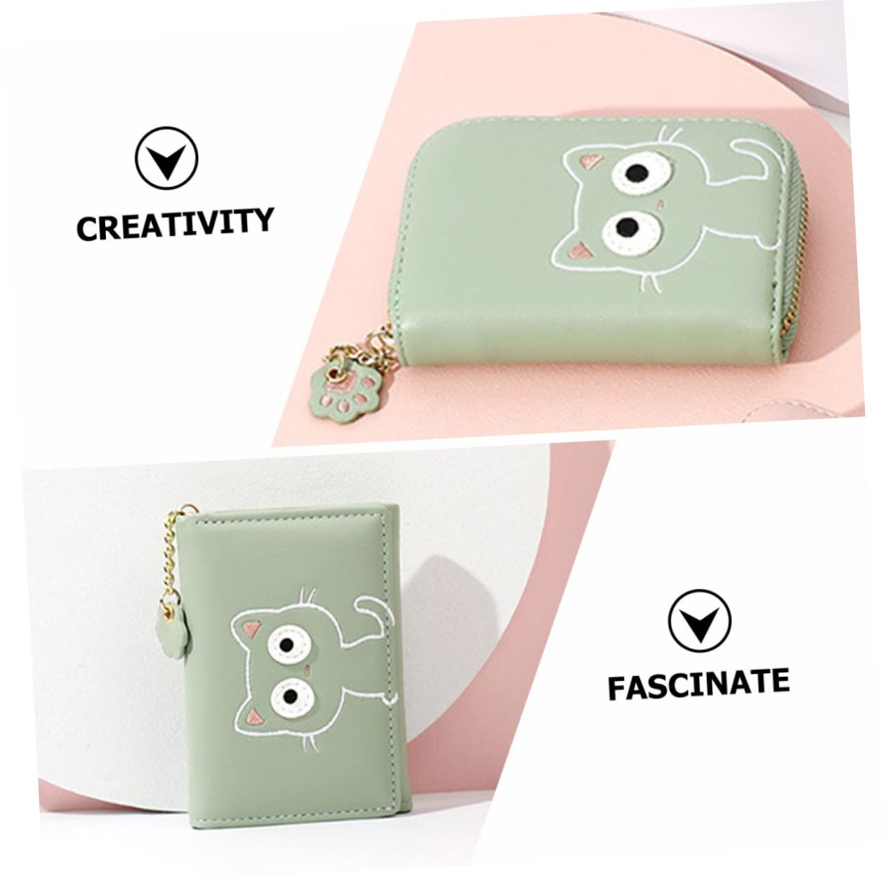GALPADA 3pezzi Portafoglio Pu Con Ricamo Di Gatto Porta Monete Compatto e Leggero Con Chiusura Cerniera Borsa Per Identificazione e Chiavi Femminile Facile Da Pulire e Pratica Per Uso