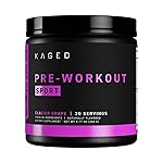Kaged Sport Pre Workout Powder for Men & Women, Glacier Grape, Sport Certified, 188mg Caffeine, Nitric Oxide Supplement, Beta Alanine for Energy, Weightlifting, Cardio Endurance, Strength, 20 Servings