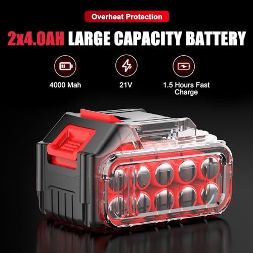 Pokk Cordless Impact Wrench, 330 ft-lbs(450N.m) Power Impact Wrench 1/2 Inch, Electric Impact Gun Includes 2 × 4.0Ah Impact Driver Battery, Fast Charger, Sockets, Drill & Screwdriver - Thumbnail 3