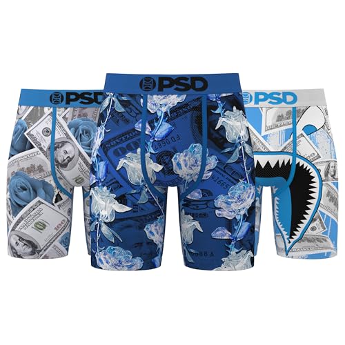 PSD Men's Boxer Briefs - The Blues 3 Pack, 7 Inch Inseam, Stretchy Moisture-Wicking Boxer Briefs for Men Pack, Small