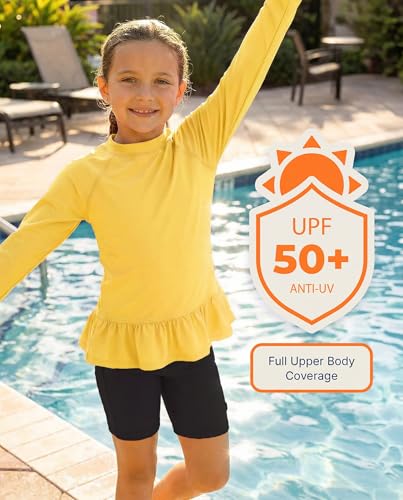 Image of City Threads Girls Long Sleeve Rashguard UPF 50+ Made in USA, Girls' Rash Guard Shirts with Sun Protection