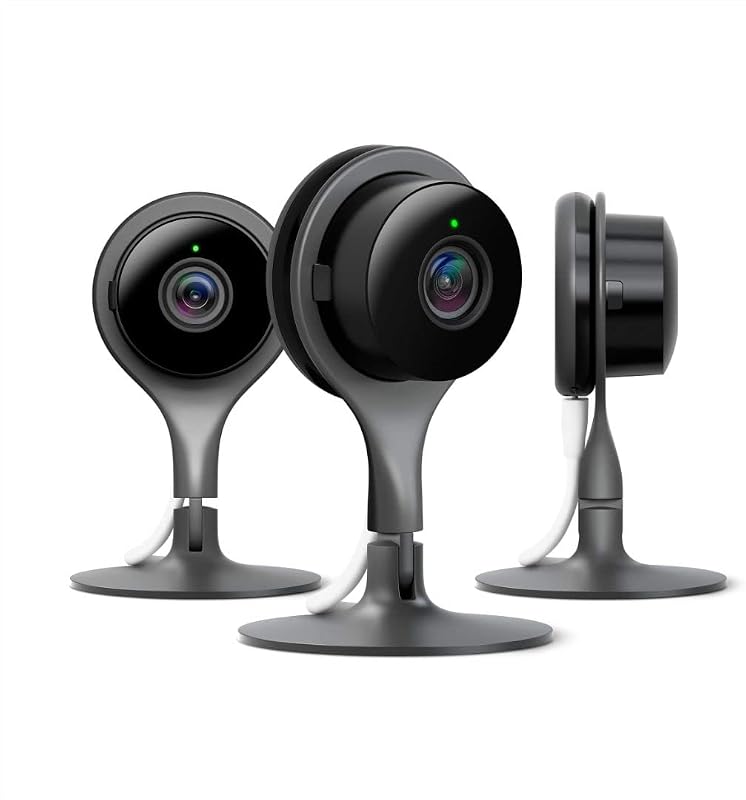 Nest Cam Indoor Paquete de 3 - Cámara interior con cable para seguridad en el hogar - Controle con su teléfono y obtenga alertas celulares - Cámara de vigilancia con video en vivo 24 horas al día, 7 días a la semana y visión nocturna