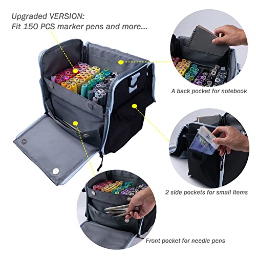 Togood Storage Tote Bag For Marker Pens Brush Pen Coloring Pencils Books Art And Crafts Supplies Tools Cosmetics, Up To 150 Pens (Grey) #TOP1