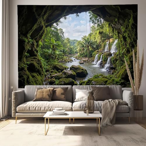 Tenture murale arazzo cascades et rivières déco salon esthétique verte