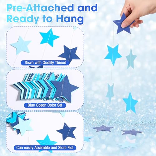 Image of Patelai Glitter Star Garland Banner 2026 Graduation Decor 130 Feet Star Hanging Banner Twinkle Backdrop for Party Birthday Classroom Wedding Supplies(Ocean Blue)
