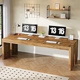 TRIBEWOOD 78.7-Inch Extra Long Desk, Solid Wood 2-Person Desk for Home Office, Wooden Computer Workstation for Office, Natural Wood