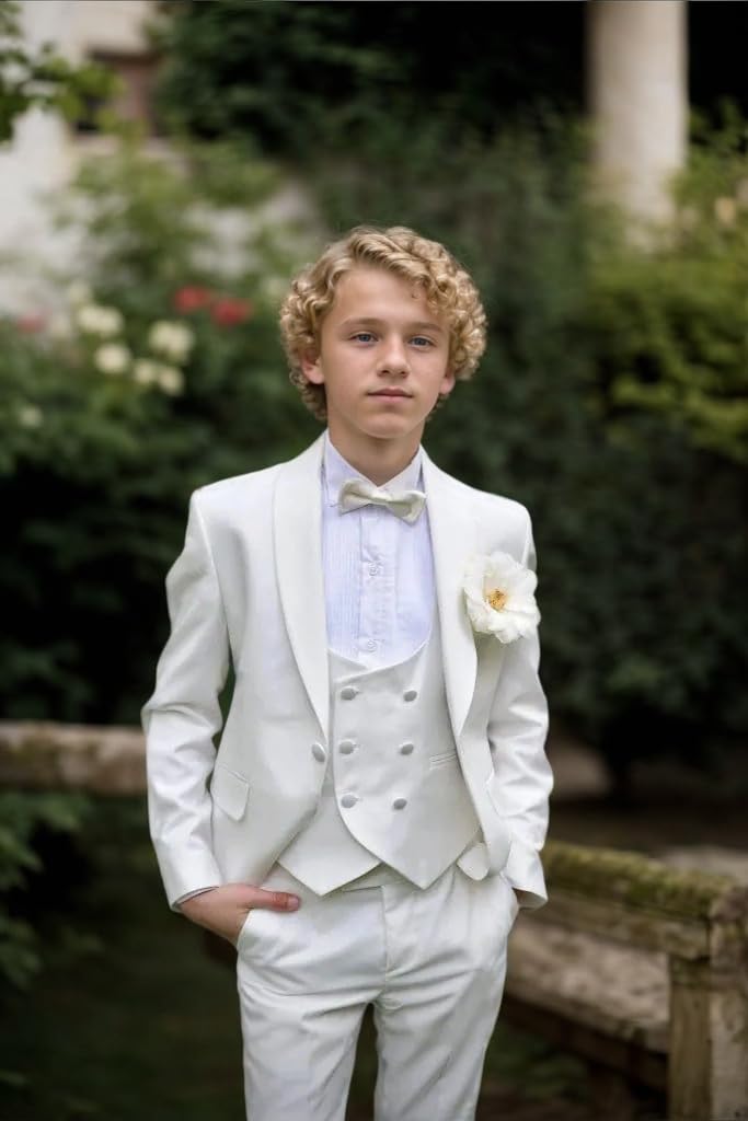 Costume de mariage pour garçon - Tenue de communion - Tenue de baptême - 2 pièces - Smoking pour enfants - Blanc