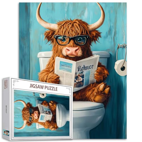 1000 Stück Puzzles für Erwachsene Hochland Kuh Toilettensitz Puzzles Wildlife Toilette Zeitungspuzzle Herausfordernde Familie Aktivität Spiele...