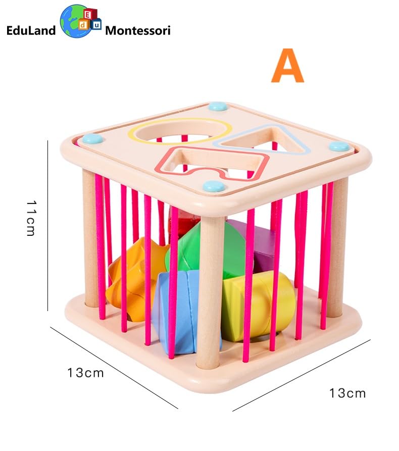 Image of Practical Life Wooden Geometric Shape Shaker Match & Post /Push & Pull Toys for Toddlers 3-6 Years Old Montessori Infant Baby Toys Girls & Boys Blocks Baby Birthday Gift (Color A)