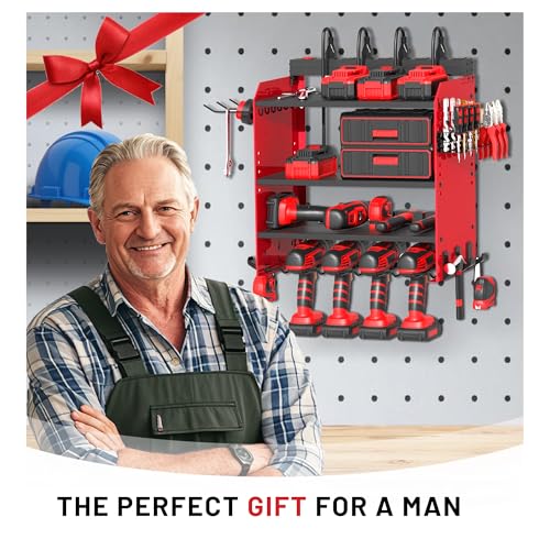 Power Tool Organizer Wall Mount with Charging Station, Garage 4 Drill Storage Shelf with Cordless Tool Holder, Heavy Duty Rack with 8 Outlet Power Strips and Hooks, Gift for Men, Husband (4 Layer) - Image 5