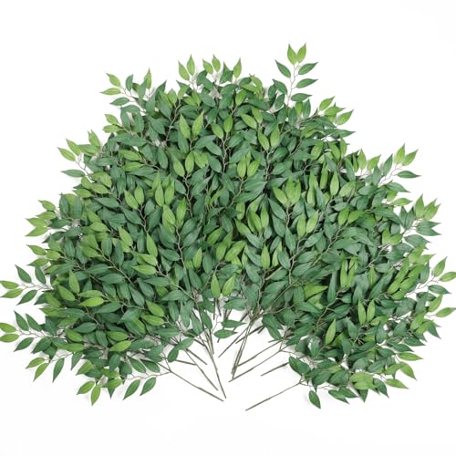 mizii 36pcs Italian Ruscus Artificial Greenery Stems Silk Green Leaves 20in Fake Spray Plants Stem Garland Greenery Decoration for Centerpieces Wedding Arch Flower Bouquet Table Room Wall Decor (36)