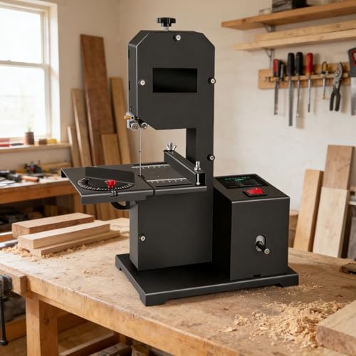 Sierra De Cinta De Sobremesa Profesional Para Pequeños Talleres, Altura De Corte De 70 Mm, Cortes Curvos Y Rectos, Mesa De Metal Inclinable (0-45°). Máquina Cortadora De Madera. StandardEdition