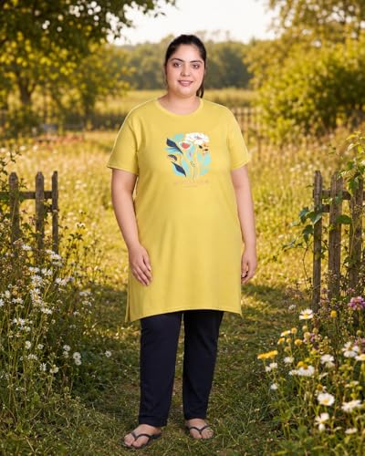 Image of In Love Women's Printed Cotton Plus Size Longline T-Shirt with Pockets | Cotton fabric - soft longline T-shirt with easy plus-size fit