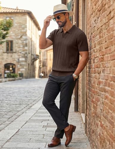 Image of COOFANDY Mens Polo Shirts Short Sleeve V Neck Knit Shirts for Men Casual Old Money Clothes Mens Golf Shirt