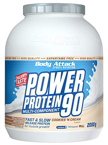 Body Attack Power Protein 90, Cookies n Cream, 2 kg, 5K Eiweißpulver mit Whey-Protein, L-Carnitin und BCAA für Muskelaufbau und Fitness