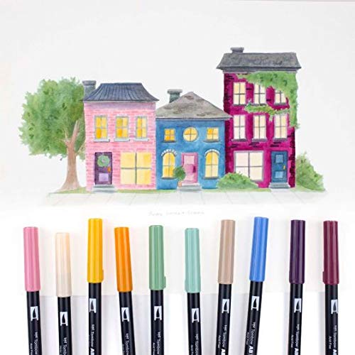 Image of Tombow 56216 Dual Brush Pen Art Markers, Cottage, 10-Pack. Blendable, Brush and Fine Tip Markers