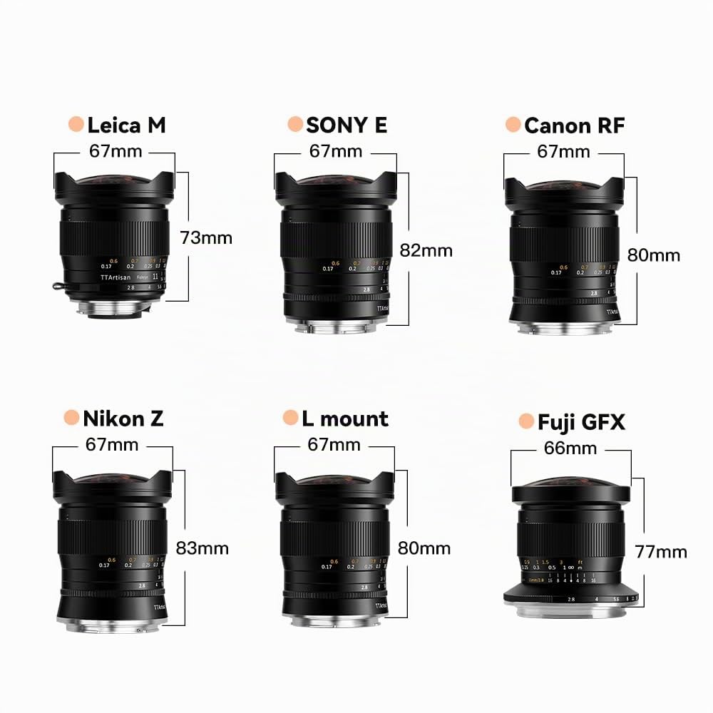 TT Artisan Fisheye - Obiettivo 11 mm f 2.8, compatibile con Sony E Mount ultra grandangolare per formato full frame in alloggiamento in alluminio, angolo di visione 180 gradi, Nero