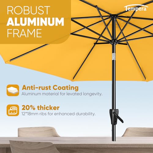 Image of Tempera Patio Market Outdoor Table Umbrella with Push Button Tilt and Crank, Large Sun Umbrella with Sturdy Pole & Fade Resistant Canopy, Easy to Set