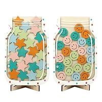 Kitchnexus 2 Stück Magnetische Kinder Belohnungsglas, Holz Kinder Belohnungssystem mit 25 Sternen und Smiley Holzblock, Für Schulen und Familien