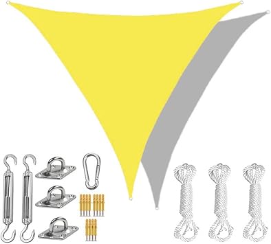 Outdoor Shade Sails Triangle with Hardware Kit, Patio Waterproof Sun Shade Canopy, Durable Garden Shade Sail, 95% UV Block Sun Shade Sail for Backyard, Balcony, Porch,Yellow 1,10x10x10