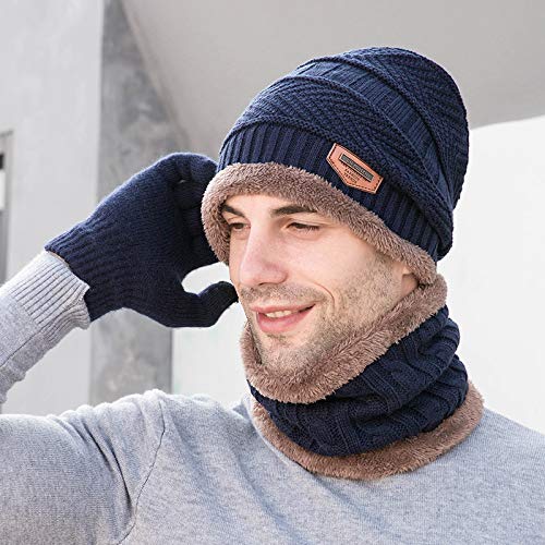 9552 Manufacturers Cross-Border Popular Knitted Wool Hats Scarf Gloves Three-Piece Winter Warm Suit Adult Navy-image-16