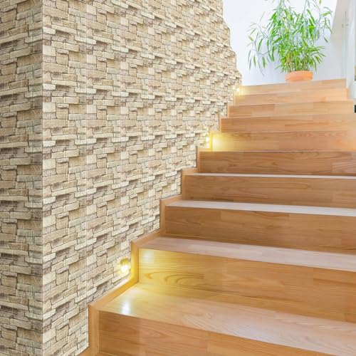 3D Wandpaneele zum Abziehen und Aufkleben in Felsenfarbe, 10 Stück XPE-Schaumstein-3D-Tapete, Selbstklebende Tapete Schaumtapete für Schlafzimmer, Treppen, Küche