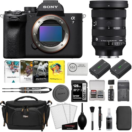 Image of Sony a7 IV Mirrorless Digital Camera with Sigma 24-70mm Lens with Extra NP-FZ100 Battery + 128GB SD Card + Photo Software + Camera Bag + Cleaning Kit + Battery & Charger Bundle
