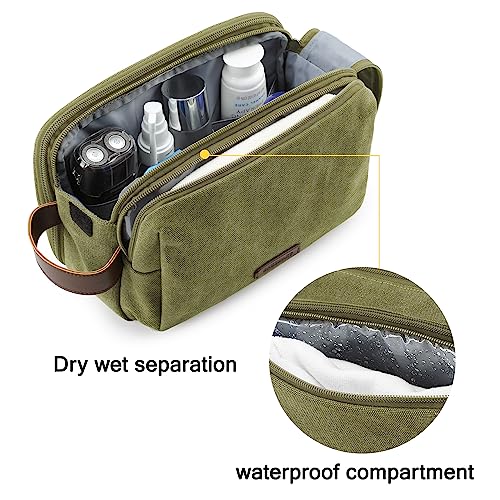 Image of BAGSMART Toiletry Bag for Men, Canvas Travel Toiletry Organizer Dopp Kit Water-resistant Shaving Bag for Toiletries Accessories, Green, Medium, Basic /Leisure