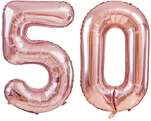 RTB Enterprises Jumbo Rose Gold Numeric Foil Balloon 32 Inches/Numeric Fifty Foil Balloon for Rose Gold Anniversary Parties, Work Anniversary - Pack of 1 (Rose Gold 50)