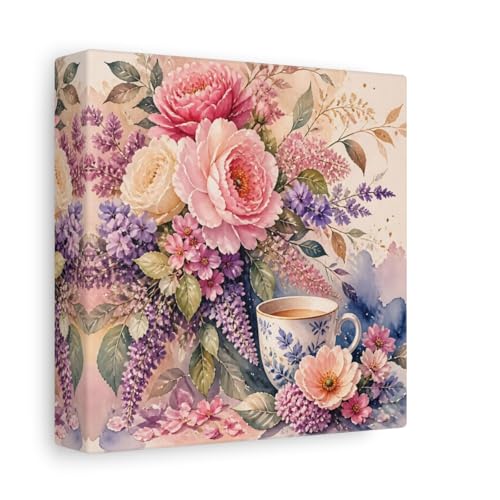 Impression sur toile aquarelle fleurs roses violettes petit tableau décoratif mural salon 15x15