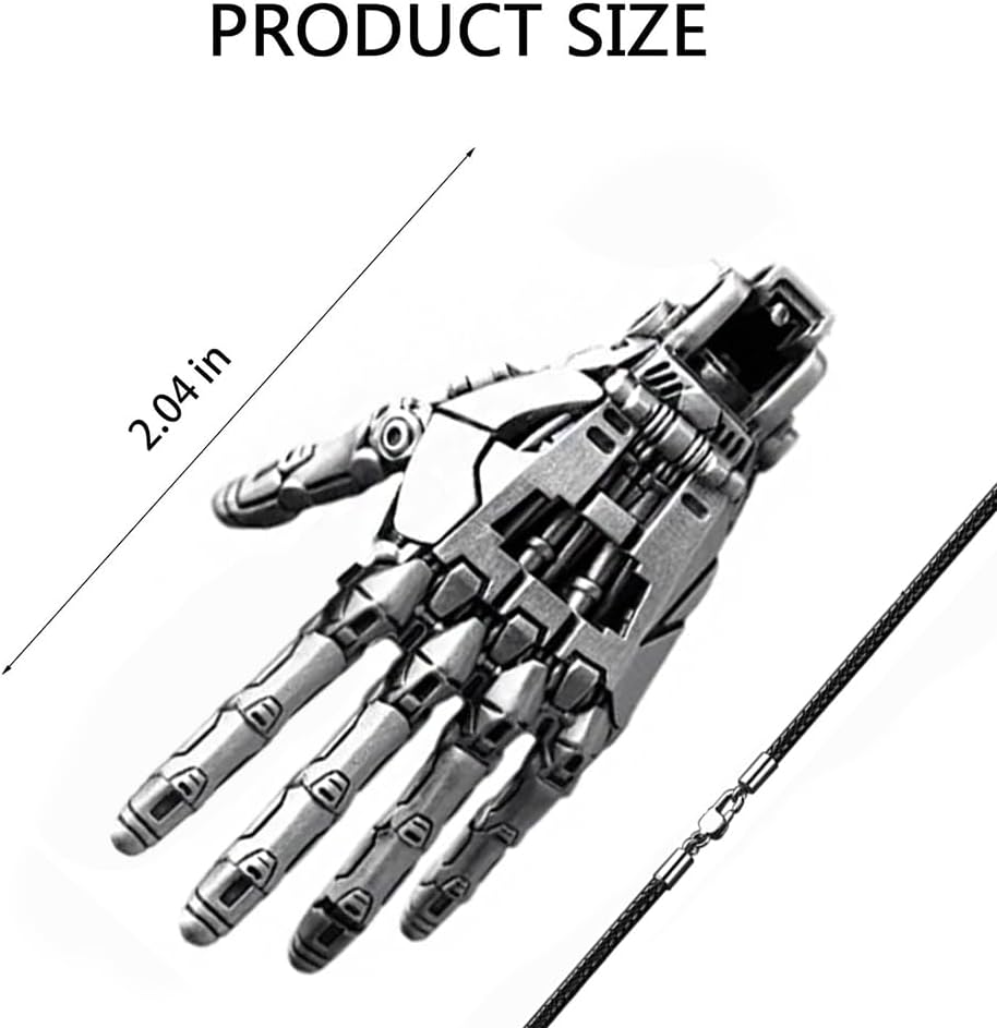 Mechanical Hand Pendant for Necklace, Movable Finger Joints Robot Hand Charm Jewelry, Steampunk Mechanical Hands Pendant Necklace for Men Women (Silver)