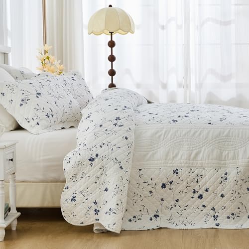 SOElinens Queen Bedspreads 102x120, Farmhouse Floral Navy/White - image 3