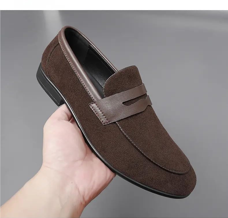 Mens Loafers Suede Vamp Loafer Shoes Solid Color Anti-Slip Flat Heel Comfortable Walking Slip On4