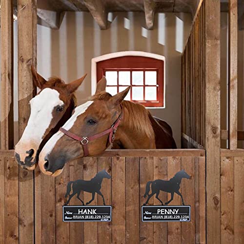 SUKEYME 2pcs Horse Stall Name Plate, Heavy Duty Steel Horse Stable/Barn Sign Décor (2pcs Black)