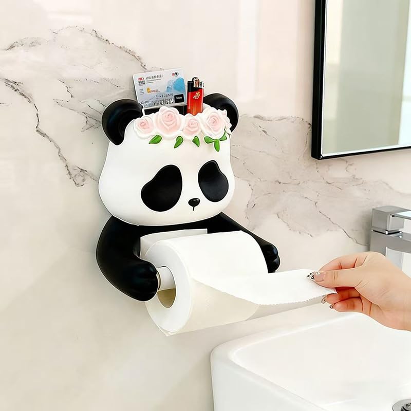 Soporte de papel higiénico de panda con estante antipérdidas de móvil 5