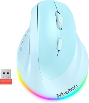MEETION Ergonomik fare, kablosuz dikey fare RGB arkadan ayd nlatmal   arj edilebilir fare, Bluetooth 5.2 + 3.0 ve USB-A i in Tip-c adapt rl  4 ayarlanabilir DPI Mac/Windows/Andriod/PC/Tablet/iPad | Bluetooth 5.2 + 3.0 ve USB ba lant s , RGB arka  k, 4 DPI ayar , Windows, Mac, Android, PC ve iPad ile uyumlu