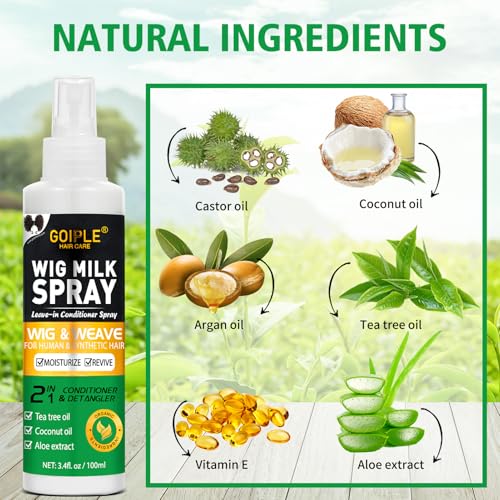 Image of Goiple Wig Milk Spray Wig Spray for Synthetic Hair, Leave-In Conditioner for Hair Wigs, Conditioner & Detangler 2 in 1 Moisturizer, Hydrates & Replenishes Synthetic Wigs Easy Combing (3.4 fl oz)