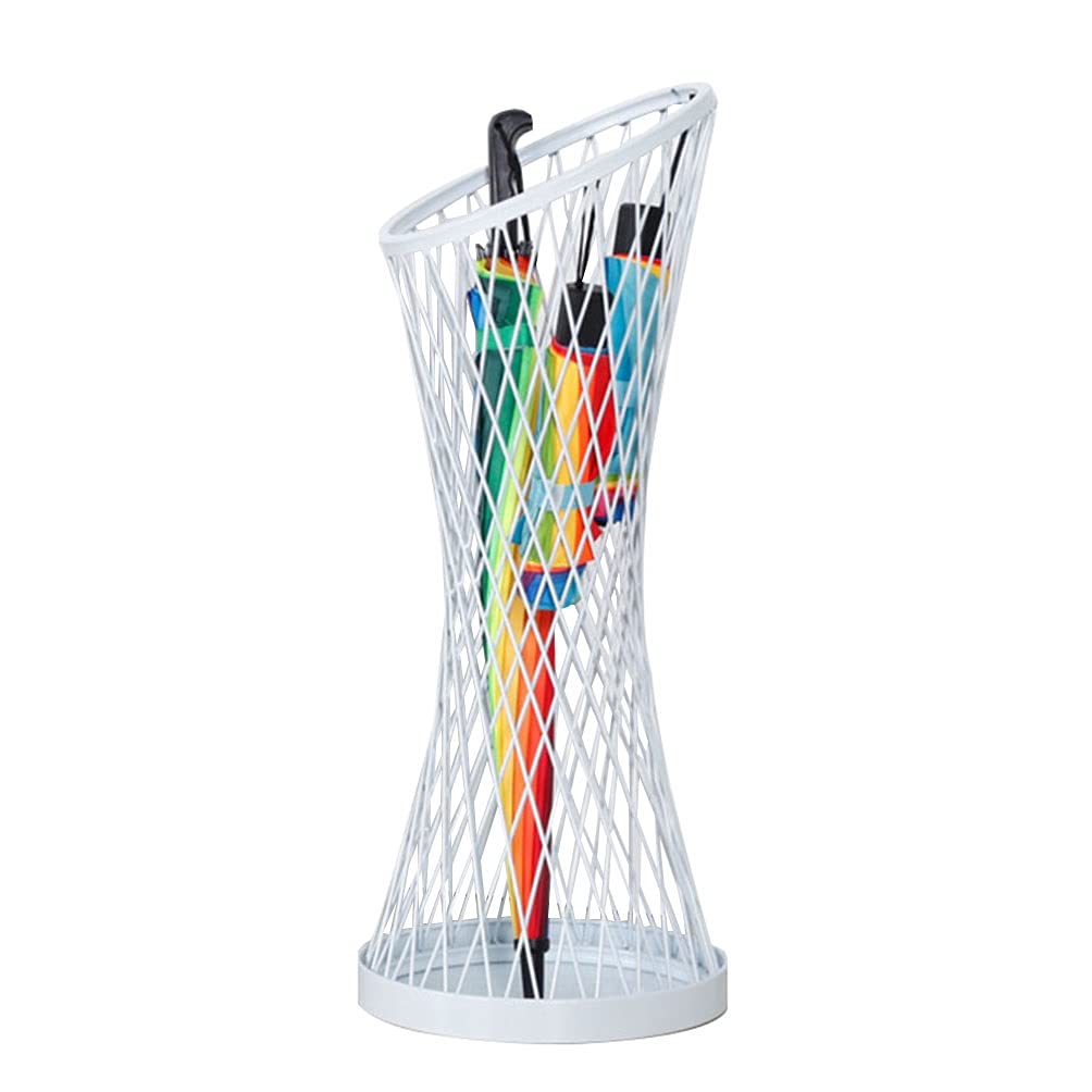 WQPMNYG Metal Umbrella Stand Rack with Hollowed Out Design Mobile Drip Tray and Hook White 30x73cm Holds 4 8 Umbrellas