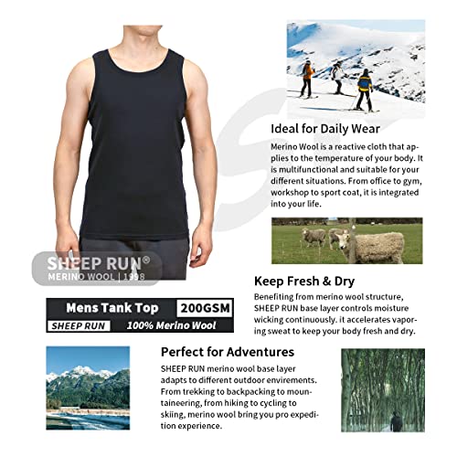 SHEEP RUN 100% Merino Wool Men's Lightweight Moisture Wicking Breathable Tank Top2