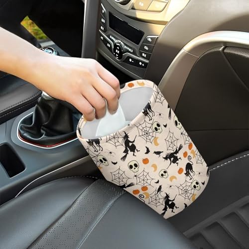 Image of Halloween Skull Spider Web Trash Can - Cartoon Garbage Bin Decoration for Car Interior, Front Seat, Back Seat, Floor, Headrest - Universal Fit for SUV Trucks