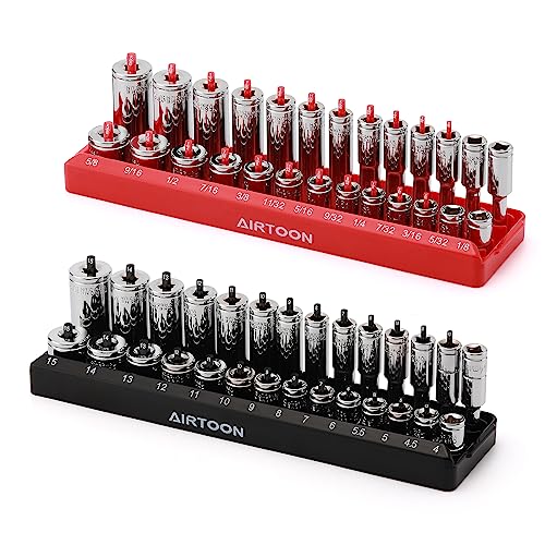 AIRTOON 1/4-Inch Drive Socket Organizer Trays, 2-Piece SAE and...