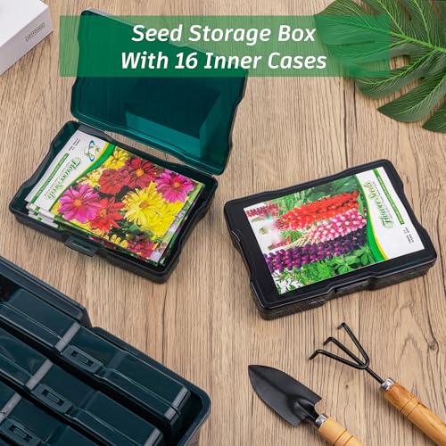 Image of Dark Green Seed Storage Box With 16 inner 4x6 inch small boxes, Portable tool storage box for fishing,Seed Packet Storing (DarkGreen)