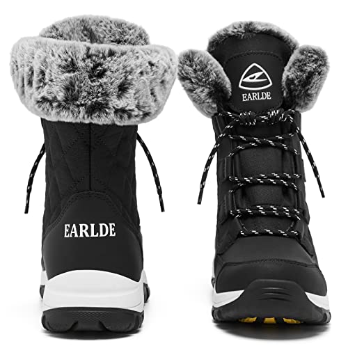EARLDE Women’s Snow Boot With Waterproof Lace Up Mid-Calf Outdoor Winter Deep Tread Rubber Sole