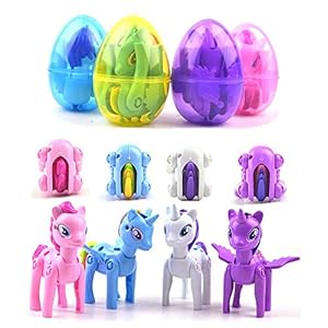 QINGQIU 4 Pack Jumbo Unicorn Deformation Easter Eggs with Toys Inside for Kids Boys Girls Toddlers Easter Basket…
